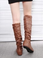 Solid Color Crinkled Tall Leather Boots