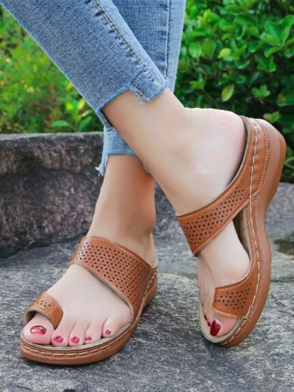 Solid Color Cutout Wide Slippers