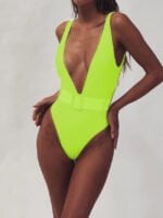 Wholesale Solid Color Deep V One Piece Swimsuit