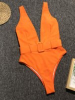 Wholesale Solid Color Deep V One Piece Swimsuit