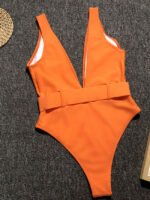 Wholesale Solid Color Deep V One Piece Swimsuit