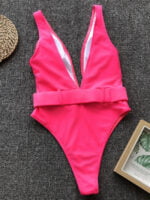 Wholesale Solid Color Deep V One Piece Swimsuit