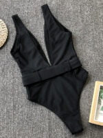 Wholesale Solid Color Deep V One Piece Swimsuit