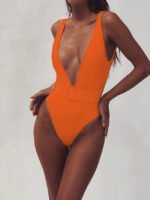 Wholesale Solid Color Deep V One Piece Swimsuit