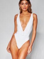 Wholesale Solid Color Deep V One Piece Swimsuit