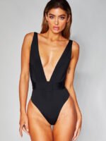 Wholesale Solid Color Deep V One Piece Swimsuit