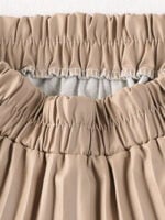 Solid Color Elastic Waist PU Pleated Skirt