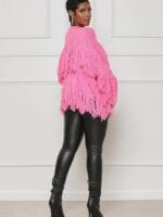 Solid Color Fringes Knit Cropped Cardigan