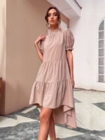 Wholesale Solid Color Irregular Loose Pleated Dress