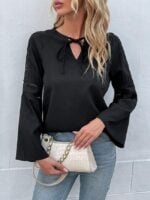 Solid Color Long Sleeve Panel Lace Shirt