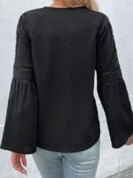 Solid Color Long Sleeve Panel Lace Shirt