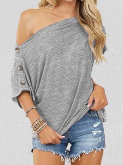 Wholesale Solid Color Off Shoulder Casual T-Shirt