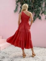 Wholesale Solid Color One Shoulder Casual Dress