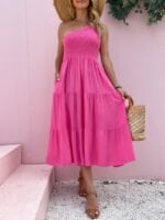 Wholesale Solid Color One Shoulder Casual Dress