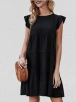 Wholesale Solid Color Pleated Short Sleeve Dress