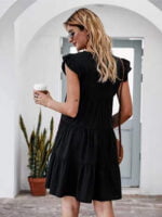 Wholesale Solid Color Pleated Short Sleeve Dress