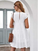 Wholesale Solid Color Pleated Short Sleeve Dress