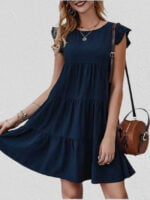 Wholesale Solid Color Pleated Short Sleeve Dress