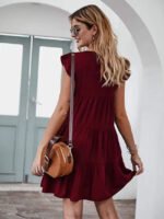 Wholesale Solid Color Pleated Short Sleeve Dress