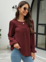 Solid Color Pullover Lantern Sleeve Top