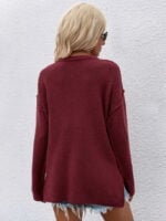 Solid Color Pullover V-Neck Knit Sweater