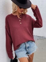 Solid Color Pullover V-Neck Knit Sweater