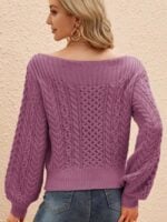 Solid Color Slant Neck Cable Knit Sweater