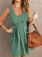 Wholesale Solid Color Sleeveless Button Dress