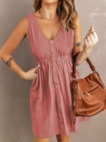 Wholesale Solid Color Sleeveless Button Dress