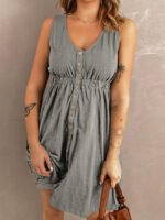 Wholesale Solid Color Sleeveless Button Dress