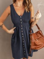 Wholesale Solid Color Sleeveless Button Dress