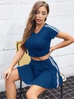 Wholesale Solid Color Striped Sports Two-Piece Set