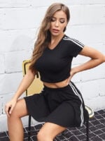 Wholesale Solid Color Striped Sports Two-Piece Set