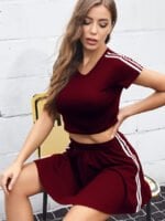 Wholesale Solid Color Striped Sports Two-Piece Set