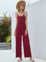 Solid Color V-Neck Casual Jumpsuit