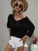 Wholesale Solid Color V-Neck Loose Knit Top