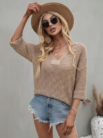 Wholesale Solid Color V-Neck Loose Knit Top