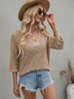 Wholesale Solid Color V-Neck Loose Knit Top