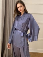 Wholesale Solid Color V-Neck Tie Satin Loungewear