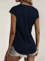 Wholesale Solid Color Zip Lace Panel Casual T-Shirt