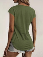 Wholesale Solid Color Zip Lace Panel Casual T-Shirt