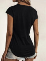 Wholesale Solid Color Zip Lace Panel Casual T-Shirt