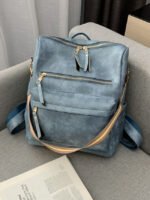 Solid Color Zip Multi Pocket Backpack