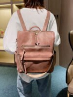 Solid Color Zip Multi Pocket Backpack