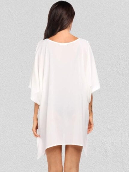 Solid Contrast Sheer Split Shirt Dress