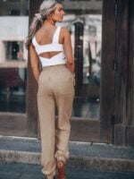 Wholesale Solid Drawstring Elastic Waist Pants