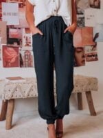 Wholesale Solid Drawstring Elastic Waist Pants