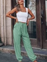 Wholesale Solid Drawstring Elastic Waist Pants