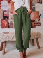 Wholesale Solid Drawstring Elastic Waist Pants