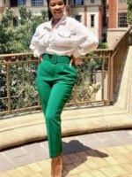 Solid High Rise Pants With Belt